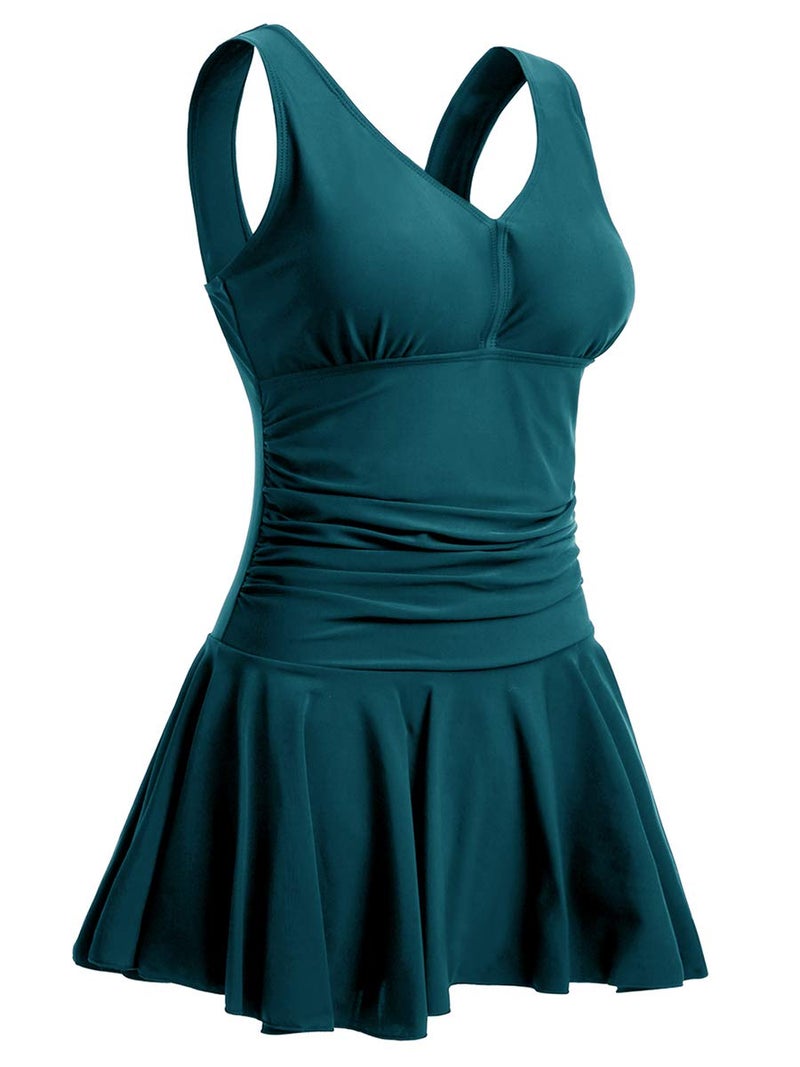 MiYang Women's Plus-Size Shaping One Piece Swim Dresses Swimsuit Peacock Green X-Large (US 16-18) - Image 1